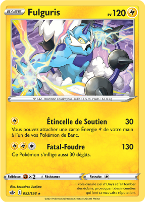 Carte Pokémon Fulguris 052/198 Holographique Règne de Glace