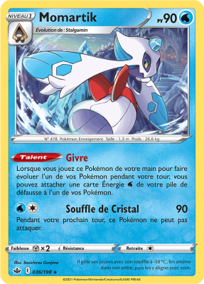 Carte Pokémon Momartik 036/198 Holographique Règne de Glace