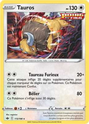 Carte Pokémon Tauros 115/198 Holographique Règne de Glace