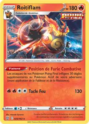 Carte Pokémon Roitiflam 025/163 Holographique Styles de Combat