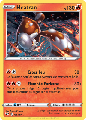 Carte Pokémon Heatran 025/189 Holographique Ténèbres Embrasées