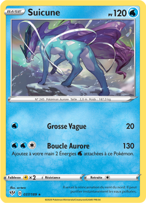 Carte Pokémon Suicune 037/189 Holographique Ténèbres Embrasées