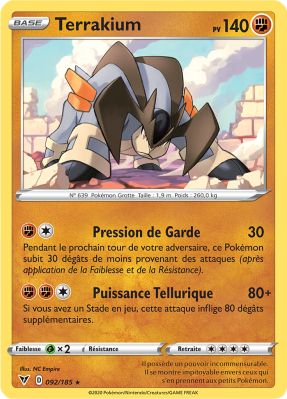 Carte Pokémon Terrakium 092/185 Holographique Voltage Éclatant