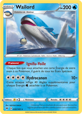 Carte Pokémon Wailord 032/185 Holographique Voltage Éclatant