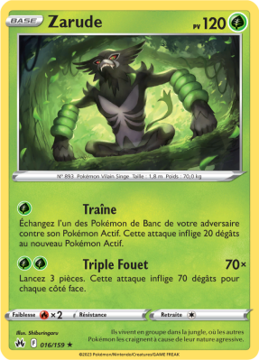 Carte Pokémon Zarude 016/159 Holographique Zénith Suprême