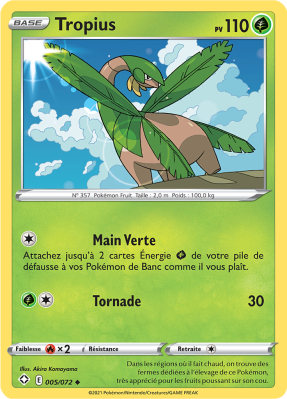 Carte Pokémon Tropius 005/072 Peu commune Destinées Radieuses