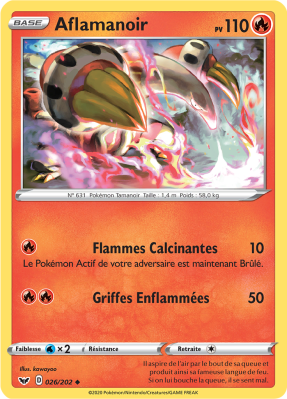 Carte Pokémon Aflamanoir 026/202 Peu commune Épée et Bouclier (JCC)