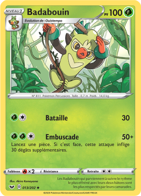 Carte Pokémon Badabouin 013/202 Peu commune Épée et Bouclier (JCC)