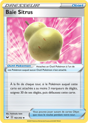 Carte Pokémon Baie Sitrus 182/202 Peu commune Épée et Bouclier (JCC)