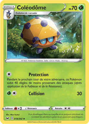Carte Pokémon Coléodôme 018/202 Peu commune Épée et Bouclier (JCC)