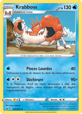 Carte Pokémon Krabboss 044/202 Peu commune Épée et Bouclier (JCC)