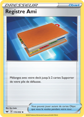 Carte Pokémon Registre Ami 172/202 Peu commune Épée et Bouclier (JCC)