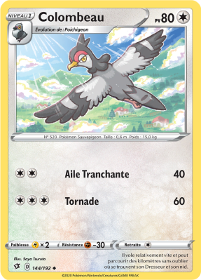 Carte Pokémon Colombeau 144/192 Peu commune Clash des Rebelles