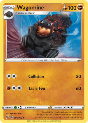 Carte Pokémon Wagomine 106/192 Peu commune Clash des Rebelles