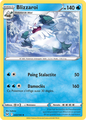 Carte Pokémon Blizzaroi 043/196 Peu commune Origine Perdue