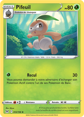 Carte Pokémon Pifeuil 012/196 Peu commune Origine Perdue