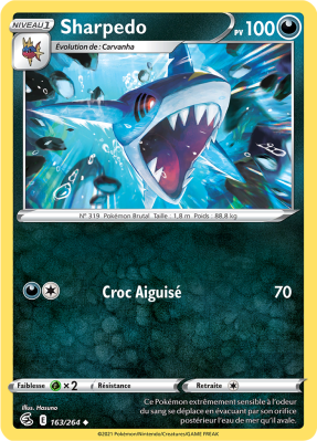 Carte Pokémon Sharpedo 163/264 Peu commune Poing de Fusion