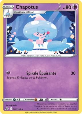 Carte Pokémon Chapotus 072/198 Peu commune Règne de Glace