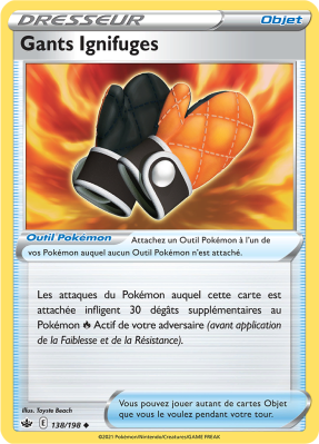 Carte Pokémon Gants Ignifuges 138/198 Peu commune Règne de Glace