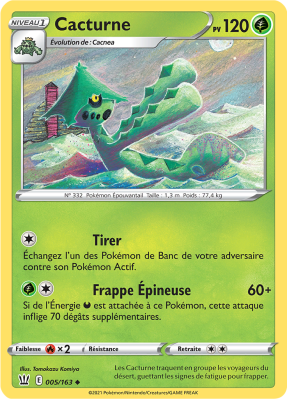 Carte Pokémon Cacturne 005/163 Peu commune Styles de Combat