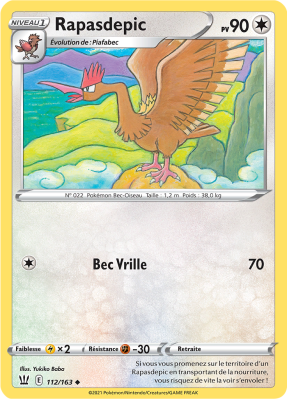 Carte Pokémon Rapasdepic 112/163 Peu commune Styles de Combat
