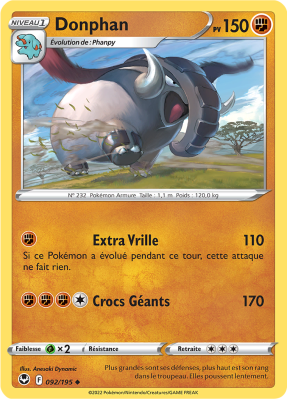 Carte Pokémon Donphan 092/195 Peu commune Tempête Argentée