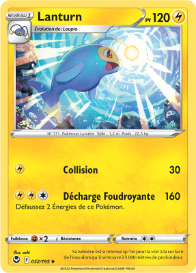Carte Pokémon Lanturn 052/195 Peu commune Tempête Argentée