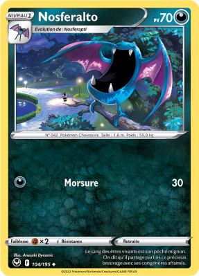 Carte Pokémon Nosferalto 104/195 Peu commune Tempête Argentée