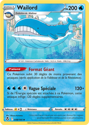 Carte Pokémon Wailord 038/195 Peu commune Tempête Argentée