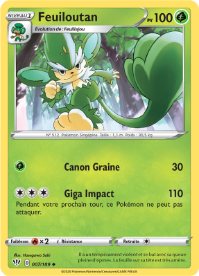 Carte Pokémon Feuiloutan 007/189 Peu commune Ténèbres Embrasées