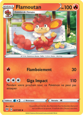 Carte Pokémon Flamoutan 027/189 Peu commune Ténèbres Embrasées