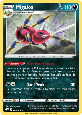 Carte Pokémon Migalos 103/189 Peu commune Ténèbres Embrasées