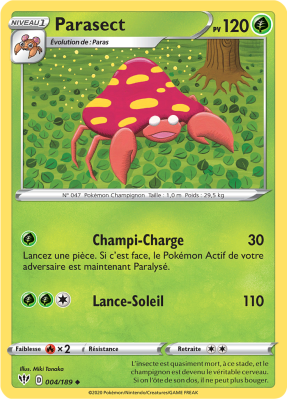 Carte Pokémon Parasect 004/189 Peu commune Ténèbres Embrasées