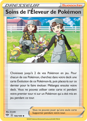 Carte Pokémon Soins de l'Éleveur de Pokémon 166/189 Peu commune Ténèbres Embrasées