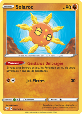 Carte Pokémon Solaroc 092/189 Peu commune Ténèbres Embrasées
