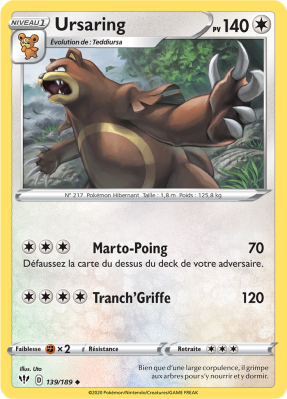 Carte Pokémon Ursaring 139/189 Peu commune Ténèbres Embrasées