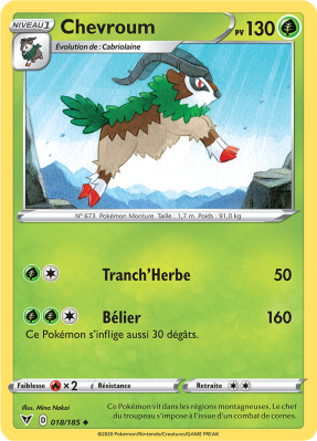 Carte Pokémon Chevroum 018/185 Peu commune Voltage Éclatant