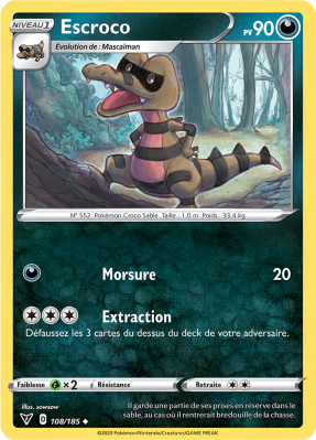 Carte Pokémon Escroco 108/185 Peu commune Voltage Éclatant