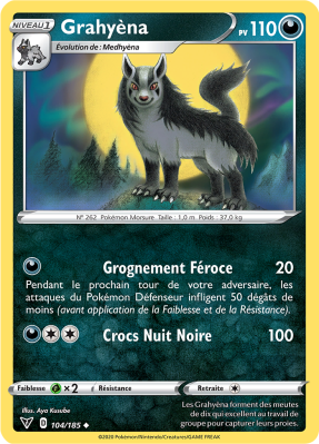 Carte Pokémon Grahyèna 104/185 Peu commune Voltage Éclatant
