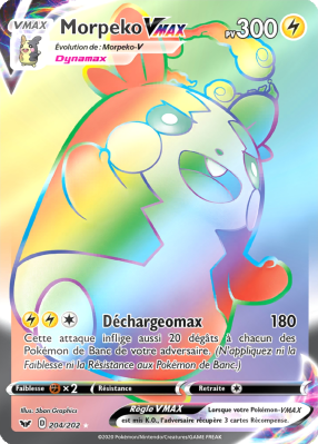 Carte Pokémon Morpeko-VMAX 204/202 Rainbow Épée et Bouclier (JCC)