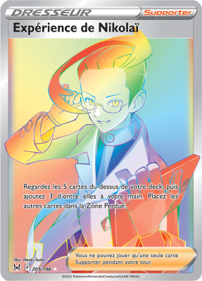 Carte Pokémon Expérience de Nikolaï 205/196 Rainbow Origine Perdue