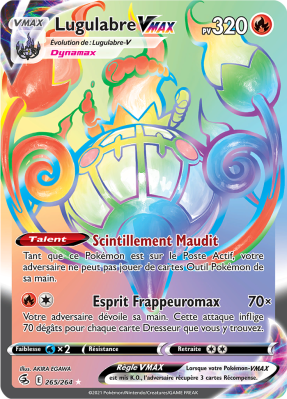 Carte Pokémon Lugulabre-VMAX 265/264 Rainbow Poing de Fusion