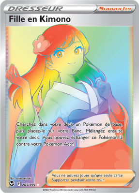 Carte Pokémon Fille en Kimono 205/195 Rainbow Tempête Argentée