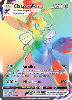 Carte Pokémon Cizayox-VMAX 193/189 Rainbow Ténèbres Embrasées