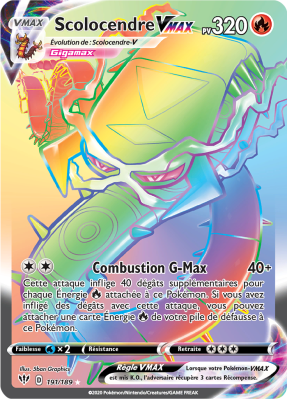 Carte Pokémon Scolocendre-VMAX 191/189 Rainbow Ténèbres Embrasées