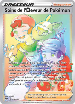 Carte Pokémon Soins de l'Éleveur de Pokémon 195/189 Rainbow Ténèbres Embrasées