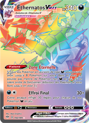 Carte Pokémon Éthernatos-VMAX 192/189 Rainbow Ténèbres Embrasées
