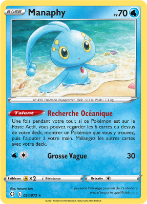 Carte Pokémon Manaphy 024/072 Rare Destinées Radieuses