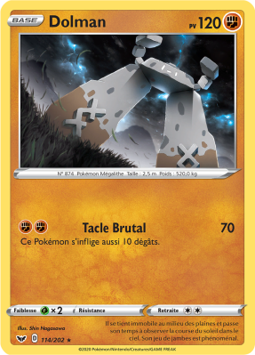 Carte Pokémon Dolman 114/202 Rare Épée et Bouclier (JCC)