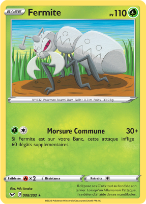Carte Pokémon Fermite 008/202 Rare Épée et Bouclier (JCC)